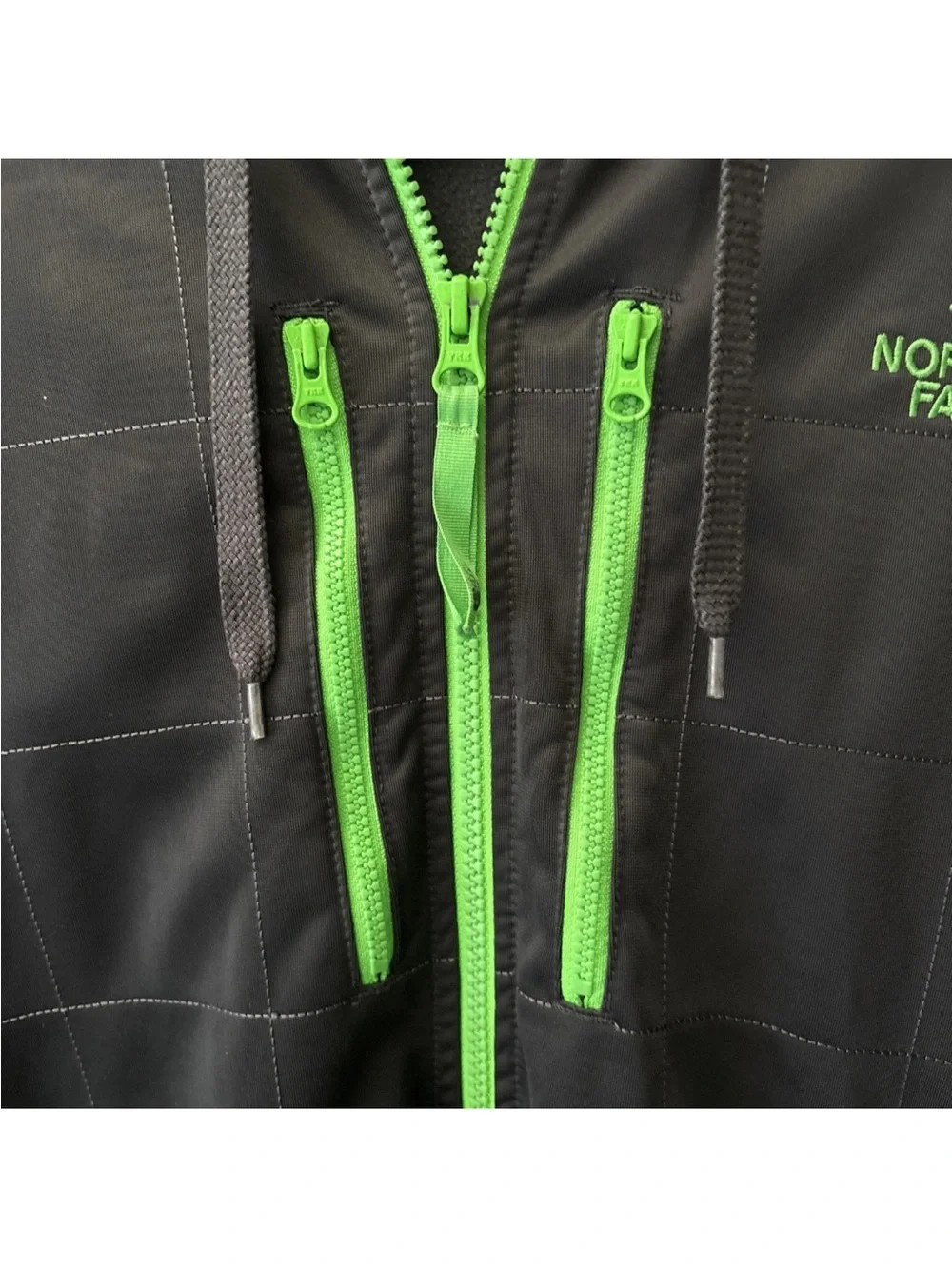 The North Face Men's XXL Full Zip Hoodie Black/Gray/Green Hooded Knit Polyester